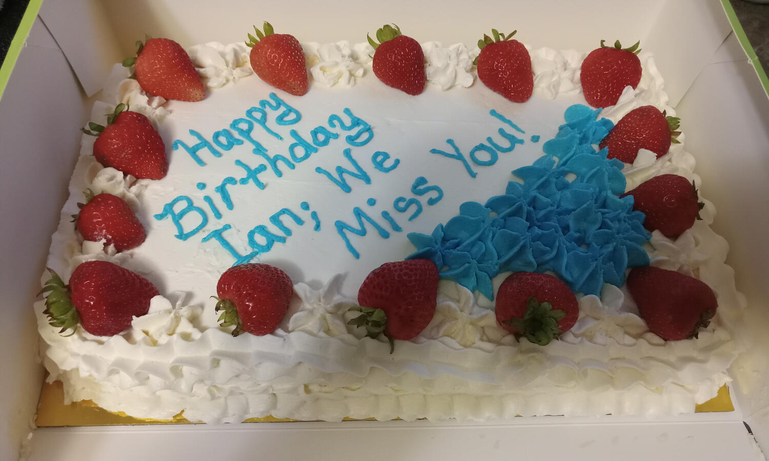 Untitled 9 by 13 inch whites cake with strawberry filling and buttercream frosting chopped with fresh strawberries. Untitled 9 by 13 inch whites cake with strawberry filling and buttercream frosting chopped with fresh strawberries.