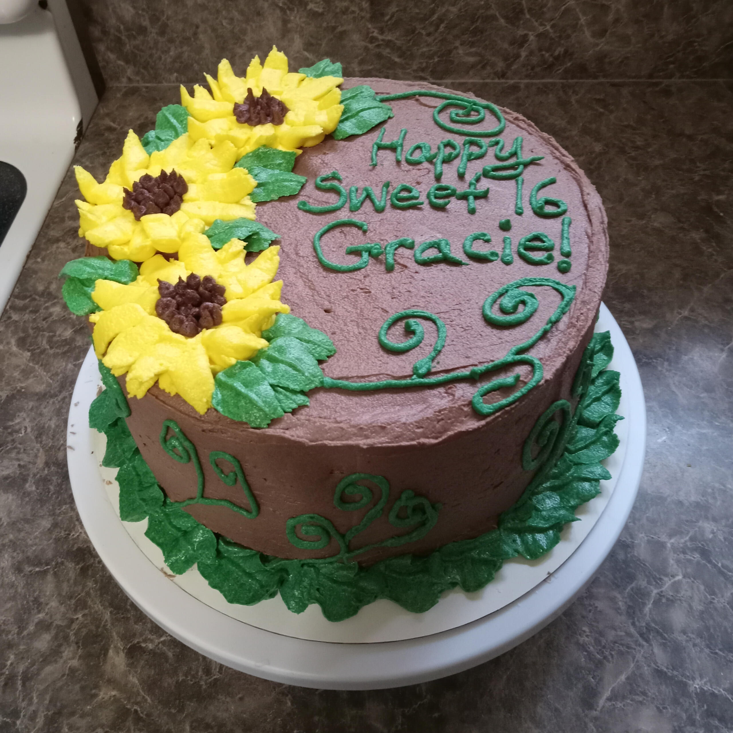 9 inch double layer chocolate sunflower cake $30